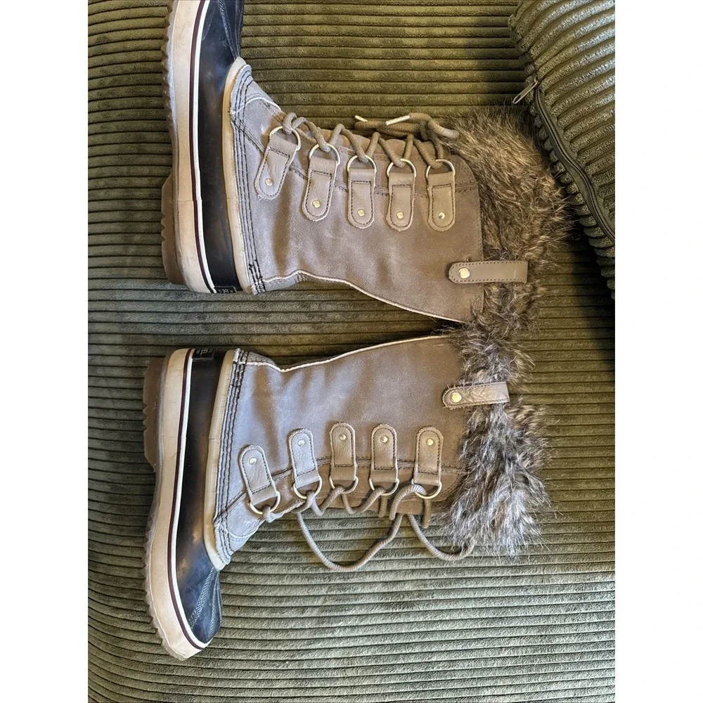 Sorel Joan Of Arctic Waterproof Faux Fur Boots Grey/Black NL2429-383 Sz 7 READ